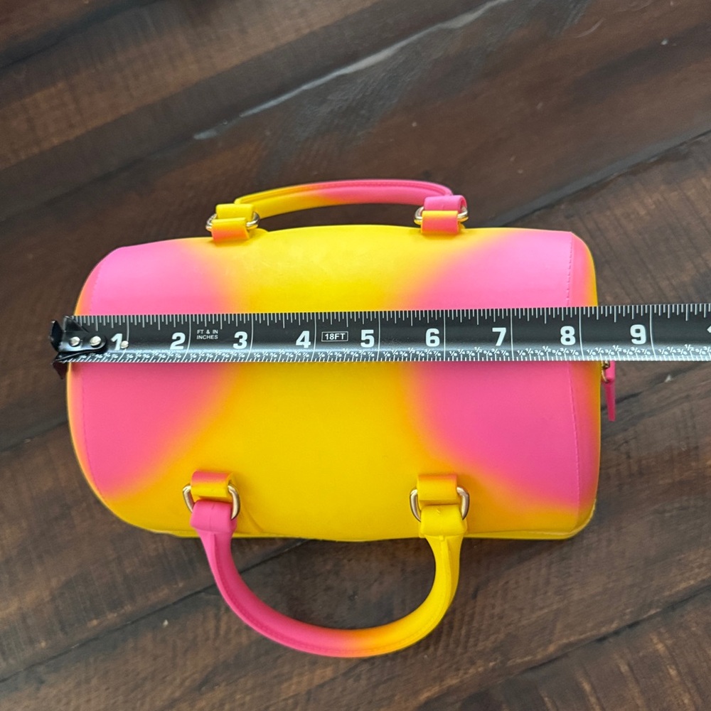 Y2K Neon Jelly Mini Satchel Bag – Pink & Yellow Ombre Top Handle Purse - Picture 16 of 17